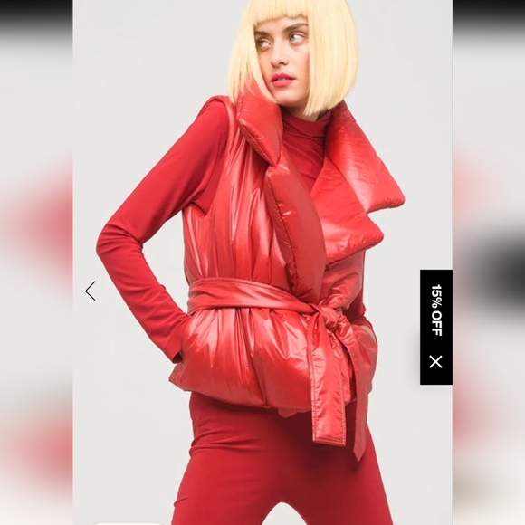 Norma Kamali Red Puffer Vest - Picture 1 of 11